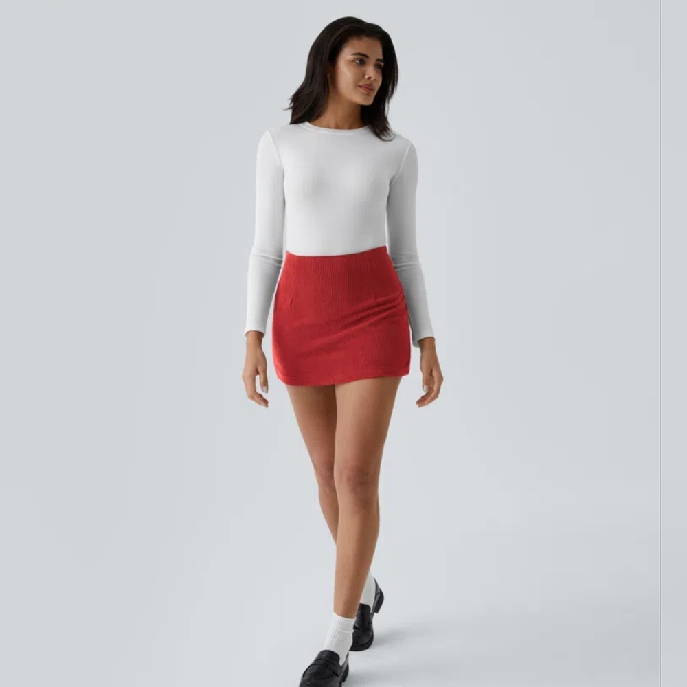 Skort. High Waisted 2-in-1 A Line Mini Corduroy Casual Skirt